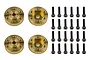 Four brass beadlock hex adapters and twenty-four black socket head screws arranged on a white background.