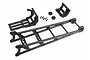 Traxxas black adjustable wheelie bar kit with mounting hardware, including the main frame, wheels, and mounting brackets on a white background.