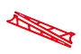 Two red anodized aluminium wheelie bar sideplates for Traxxas RC vehicles, featuring cut-out designs and the Traxxas logo.