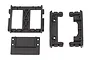 A set of black plastic RC chassis components including a servo mount, bumper mount, and ESC tray for Element RC Enduro.