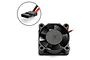 A black square RC cooling fan with a red and black wire lead and a close-up inset view of the two-pin connector.