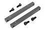 Two grey metal motor mount braces and four black socket head screws for HPI Savage RC vehicles.