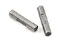 Two small silver metal driveshaft pins with a visible flat spot on each, isolated on a white background.