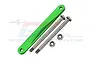 A green anodized aluminium suspension arm pin brace with two long metal pins and two locking nuts, displayed against a white background with a GPM logo.
