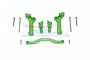 GPM Racing green anodized aluminium rear shock tower set with mounting screws on a white background.
