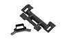 Traxxas front shock guard and rear body mount set for RC vehicles, shown as two black molded plastic components on a white background.