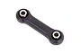 A black plastic RC steering link with metal pivot balls installed at both ends, isolated on a white background.