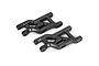 Two black Traxxas heavy-duty front suspension arms for RC vehicles, shown from an elevated angle on a white background.