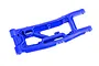 A blue Traxxas heavy-duty rear right suspension arm for an RC vehicle, shown from an angled top-down perspective on a white background.