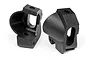 Two black plastic front hub carriers for HPI Trophy RC buggy, shown from different angles against a white background.