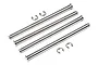 A set of four silver metal suspension arm pins and four small E-clips for HPI Trophy RC vehicles.