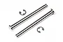 Two silver metal flanged suspension arm pins and two matching E-clips for HPI Trophy RC vehicles.