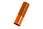 A single orange anodized aluminium shock body for a Traxxas RC vehicle, featuring a threaded upper section.