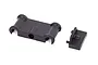 Traxxas fixed gear adapter and motor mount spacer set, showing two black plastic RC components on a white background.