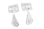 A set of four clear plastic LED light lenses for a Traxxas 1/18 Land Rover Defender RC model, featuring two rectangular and two triangular pieces.