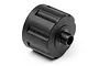 A black plastic differential housing for an RC car, shown from an angled perspective against a white background.