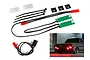 Traxxas 1/10 scale red front LED light kit including circuit boards, wiring, zip ties, and a sample image of an RC truck with red headlights.