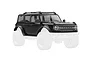 A black Traxxas 1/18 Ford Bronco RC body shell shown from a front three-quarter angle against a white background.