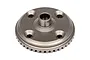 A grey metal 43T bevel gear for an RC car differential, featuring a central hub and four countersunk screw holes, isolated on a white background.