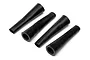 Four black rubber shock boots for HPI Trophy RC vehicles arranged on a white background.
