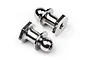 Two silver metal shock mount ball studs for an HPI RC vehicle, featuring a hexagonal base and a threaded hole.