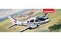An artistic illustration of a Beagle Basset 206 aircraft in flight over an airfield, featuring Royal Air Force markings and a red re-introduction label.