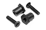 Two black metal hex-flanged bushings and two black flat-head machine screws for HPI Trophy RC models.