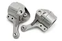A pair of silver metal steering hubs for an HPI Trophy RC vehicle, marked with L and R indicators.