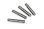 Four identical silver metal shafts arranged diagonally on a white background.