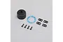 TLR 8X Heavy Duty V2 Differential Case Set components including a black plastic housing, blue gasket, four screws, four small plastic parts, and two washers.
