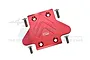 GPM Racing red anodised aluminium front skid plate for RC cars, shown with four included mounting screws.