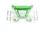 A green anodized aluminium front shock tower for an RC car, accompanied by eight silver metal screws, set against a plain white background.