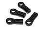 Four black plastic ball ends for RC car suspension linkages arranged on a white background.