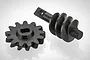 A GPM Racing 13T overdrive differential worm gear set featuring a black carbon steel pinion gear and a matching worm gear shaft.
