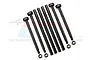 A set of seven black carbon steel suspension pins with hexagonal heads and four matching lock nuts, arranged diagonally on a white background.