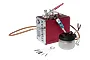 Sparmax Arism compressor and airbrush kit in limited edition red, featuring a red compressor, red airbrush, braided hose, cleaning brushes, and a cleaning pot.