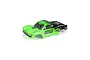 ARRMA Senton 1/10 scale short course truck body shell in green and black with racing decals on a white background.