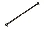 A black metal centre drive shaft for an RC truggy, featuring ball joints at both ends with cross pins.
