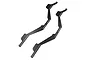 Two carbon fiber RC chassis frame rails with a distinct angled design and multiple mounting holes, isolated on a white background.