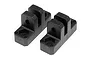 Two black plastic HPI Trophy Truggy rear chassis brace mounts shown from a high angle on a white background.