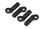 Four black plastic ball ends for HPI Trophy Truggy RC cars arranged on a white background.