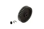 ARRMA Steel 36T 1Mod Safe-D5 Pinion Gear with grub screw and E-clip on a white background.