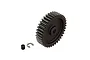 ARRMA Steel 37T 1Mod Safe-D5 Pinion Gear with grub screw and E-clip on a white background.