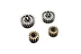 Two large silver portal gears and two smaller brass-colored pinion gears arranged on a white background.