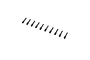 Ten black metal grub screws with partial threading arranged in a diagonal line against a white background.