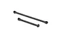 Two black plastic RC steering links of different lengths isolated on a white background.