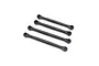 Four black plastic RC suspension links arranged diagonally on a white background.