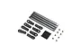 Losi aluminium lower 4-link bar set including four metal rods, eight plastic rod ends, eight threaded grub screws, and eight metal pivot balls.