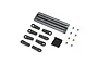 Losi aluminium upper 4-link bar set including four grey metal rods, eight black plastic rod ends, eight metal pivot balls, and eight grub screws.