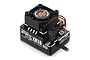 Hobbywing XERUN XR10 Pro Stock 1S brushless electronic speed controller with an integrated cooling fan on a white background.